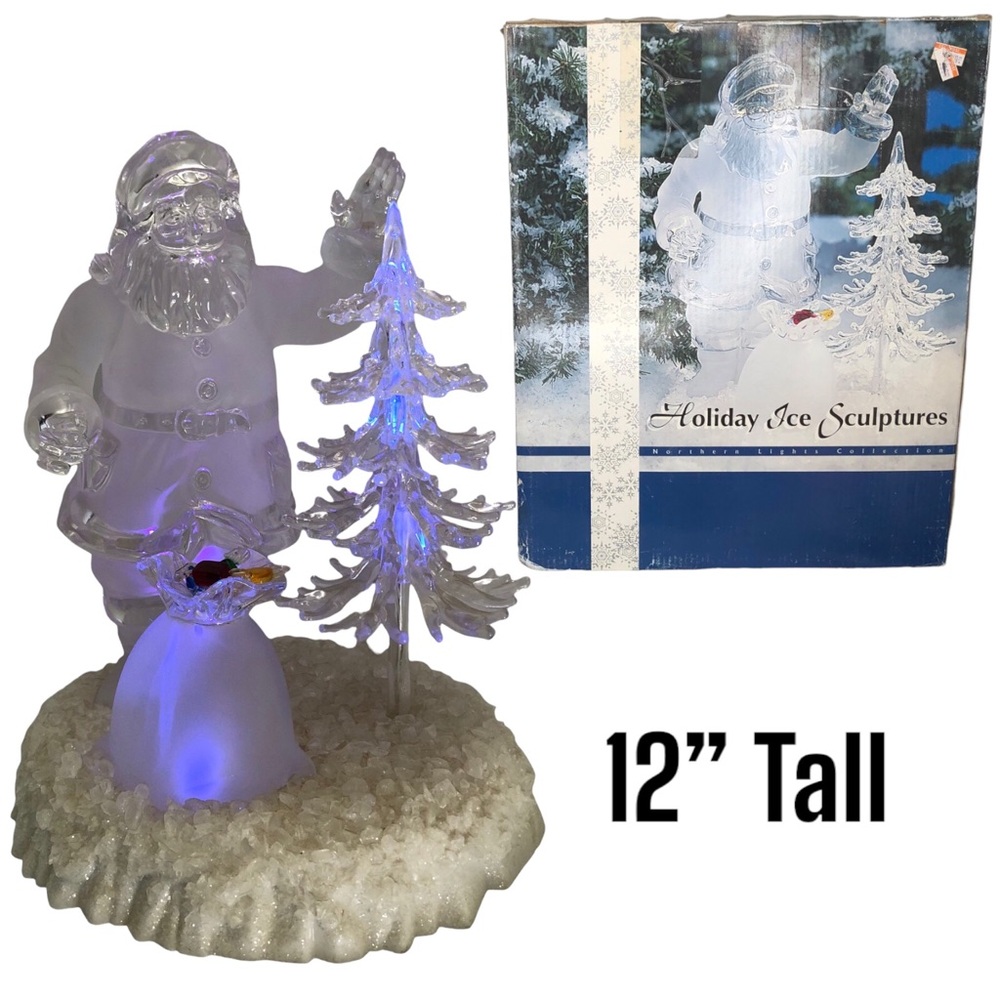 Heritage Mint Holiday LIGHTED Ice Sculpture 12" Santa w/ Gift Bag & Tree